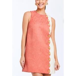 Mestiza New York Etta Scallop Mini Shift Dress Terracotta Ivory Size 6 NWT